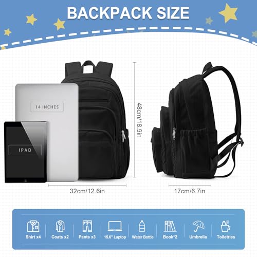 weradar Black School Backpack For Women Men, Lightweight Casual Daypack College Backpack, Aesthetic Students Bookbag, Backpack With Lots Of Pockets,Cute High School Bag For Boys Girls2