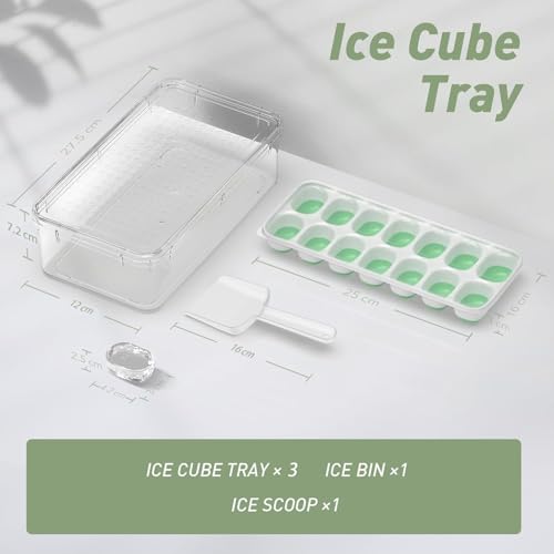 Image of ChefAide Ice Cube Tray with Lid and Bin, 3 Packs 42 Cubes Silicone Plastic Ice Cube Trays for Freezer, Stackable Ice Tray with Container, Ice Scoop for Drinks, Coffee and Cocktails