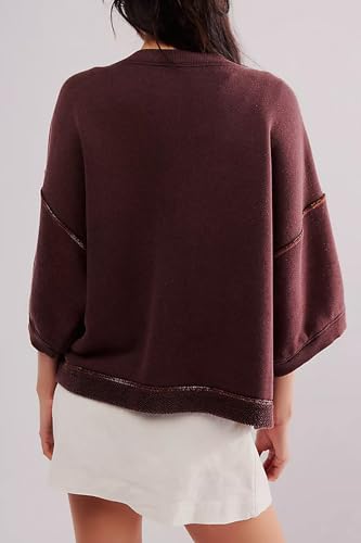 Women's Open Front Cardigan Sweatshirt Oversized Button Down 3/4 Sleeve Knit Loose Fall Winter Cropped Cardigan Coats Red2