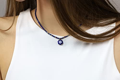 Collier hexagonal en lapis lazuli de qualité supérieure noué main - 2