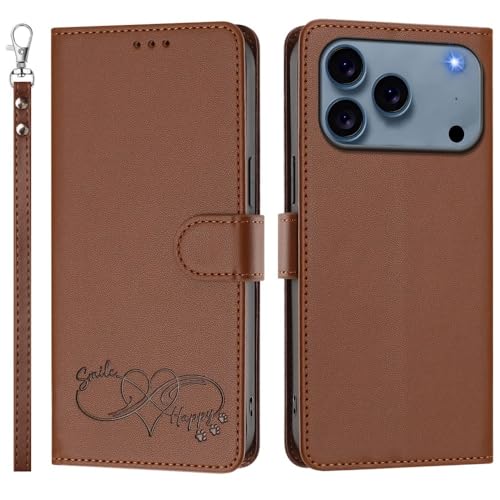 Étui portefeuille iPhone 14 clapet magnétique anti-choc marron