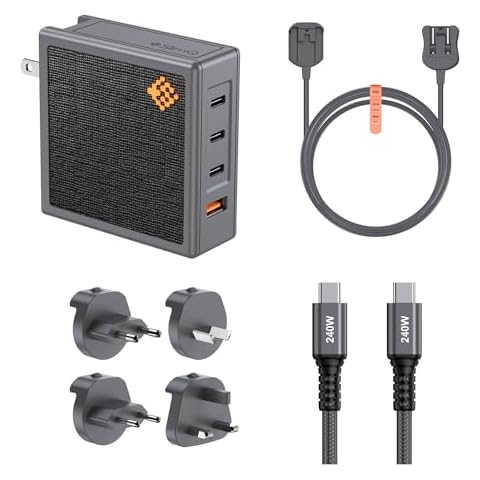 SlimQ 150W GaN Gaming Laptop Charger PD3.1 Type C, Supports QC Fast Charging, Power Supply Adapter with Foldable Plug for MacBook Pro M1/M2... (3 USB C+1 USB A) Cover