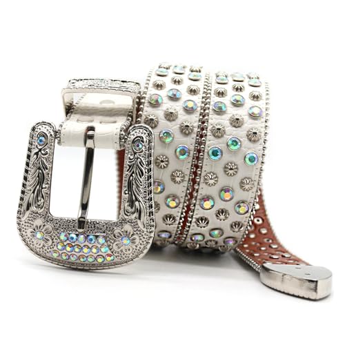 Ceinture cuir brillant avec rivets strass style rock western