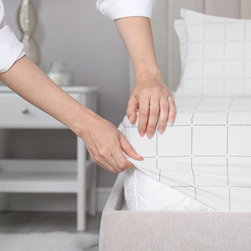 Image of SleepyCat 200TC Percale Fitted Sheets with 1 Pillowcase | 100% Breathable Cotton Bedsheet | Cool & Crsip Feel | 360 Elastic Grip for Easy Tuck|Overboard Checks, Double Size, 72x48 Inch