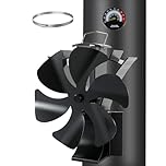 Ventilateur de poêle magnétique 3 en 1 - 6 feuilles - Avec thermomètre - Fonctionnement silencieux - Fonctionne à la chaleur - Sans électricité - Pour bois/brûleur à bois/cheminée - Avec 1 anneau de