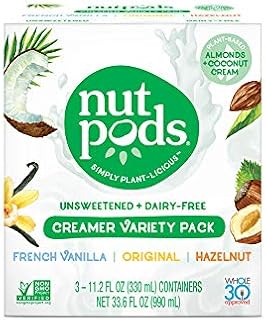nutpods Variety 3 pack, Original, French Vanilla and Hazelnut Unsweetened Dairy-Free Liquid Coffee