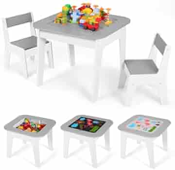 MAMIZO Table pour enfant avec 2 chaises, groupe de sièges pour enfant, meubles pour chambre d'enfant, espace de rangement, ensemble de chaises pour enfants, table de dessin et plateau de construction : Amazon.com.be: Cuisine et maison