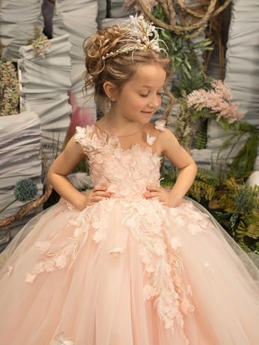 Lace Flower Girl Dress 3D Butterfly Pageant Dresses Floral Tulle First Communion Dress Formal Long Ball Gown3