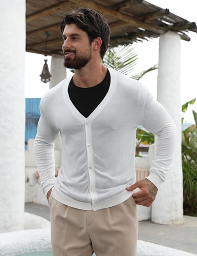 Men's V Neck Cardigan Sweater Casual Lightweight Button Down Knitted Cardigan Sweater2