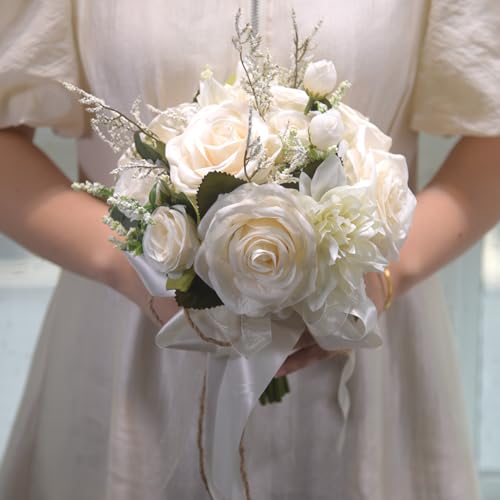 Korean Style Bridal Bouquet for Wedding and Registration, White Cream