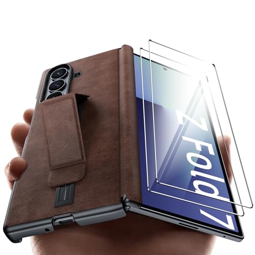 Coque en cuir pour Samsung Galaxy Z Fold 7 finition premium marron rétro vintage