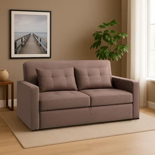 Image of CASASTYLE Trissa 2 Seater Pull-Out Premium Fabric Sofa Cum Bed Sofa Set for Living Room (Beige Fabric)