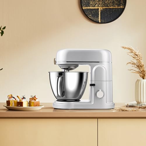 Stand Mixer, Electric Food Processor Dough Mixer, 1000W Dough Blender, Kitchen Standing Mixer Grinder for Baking, Food Blender with 5 L Bowl, Dough Hook, Flat Paddle, Lantern Stick, Lid (Silver) - Image 7