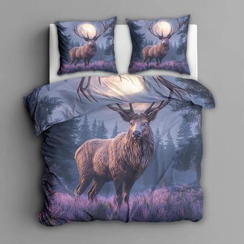 Générique Parure de Lit 220x240 Cerf - Decoration Animaux, Housse de Couette 2 Personnes Motif Cerf, Linge de Lit en Microfibre Douce avec Fermeture éclair,...