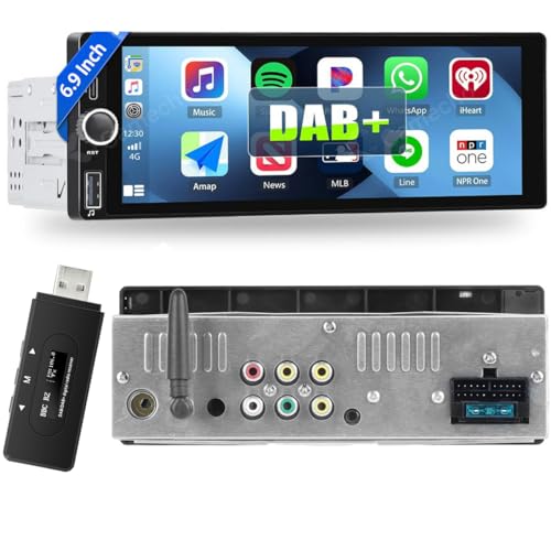 Hikity DAB DAB+ Autoradio 1 Din mit Wireless Carplay Android Auto, Touch Screen 6,9 Zoll, Bildschirm Bluetooth Freisprecheinrichtung Auto Radio mit Mirror Link, FM, EQ, Rückfahrkamera