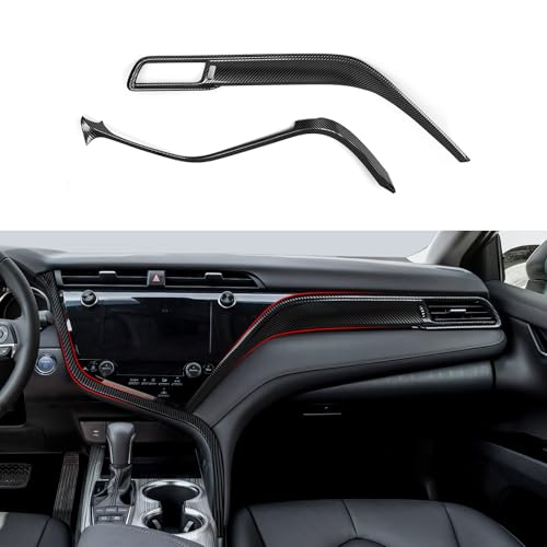 Image of 2PCS Center Console Strips Trim Molding Cover Decal Carbon Color ABS Sticker Passenger Dash Decoration Compatible with Toyota Camry XV70 2018-2024 Accessories