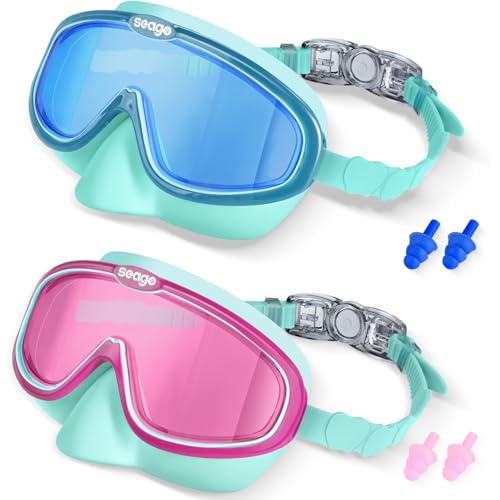 Image of Seago Kids Swim Goggles 2 Pack for 3-12, Anti-Fog Clear View,Toddler Goggles with Nose Cover Swimming Goggles