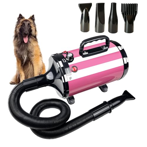 GULUQI High Velocity Professional Dog Grooming Dryer,Adjustable Temperature and Speed Hair Dryer for Pets with 4 Nozzles