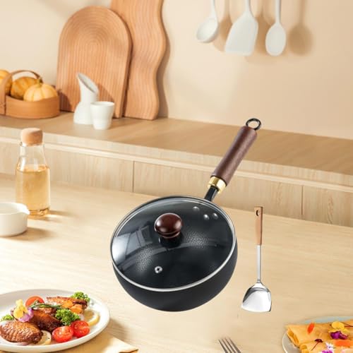 Wok de hierro con mango de madera y fondo plano miniatura 5