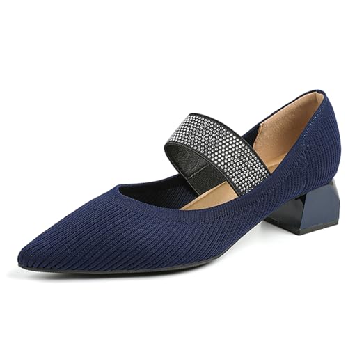 Women's Knitted Chunky Heel Mary Jane Shoes Fashionable Mesh Breathable Elastic Band Work Dress Pumps Suitable for Work Casual Party