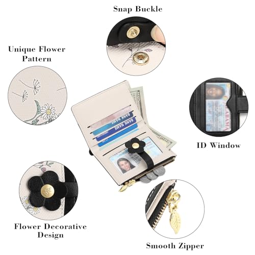 Image of GAEKEAO Small Wallets for Women RFID Blocking Bifold Floral Vegan Leather Wallet Card Holder with ID Window & Zipper Pocket