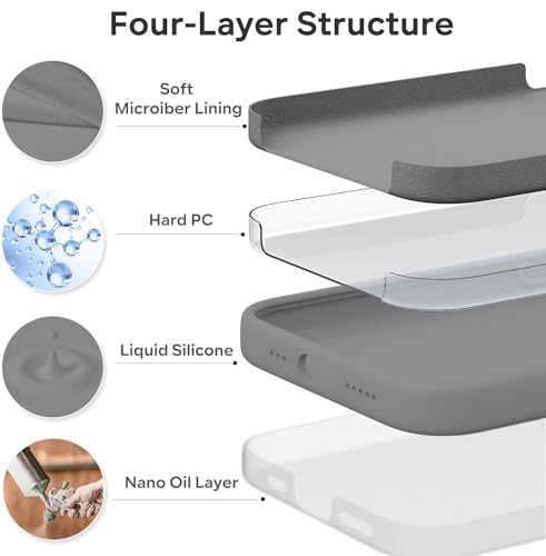Image of VONZEE Microfiber Logo Cut Cover Compatible with iPhone 15 Pro Case, Liquid Silicone Non-Slip Full Protective Cover, Shockproof Back Case, High Raised Camera Lips, Slim Durable Phone Case, Dark Grey