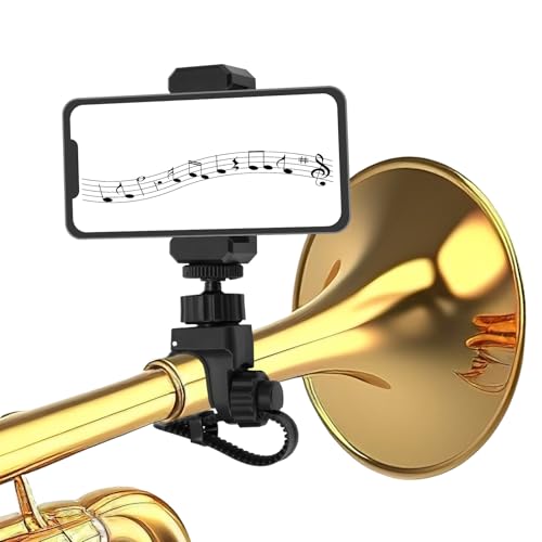Adjustable Trumpet Phone Lyre Clip, 360°Rotation Lyre Music Clip Upgraded Saxophone Phone Holder Mount for Marching Band Trumpet or Cornet Instrument Stand Accessories (Black)