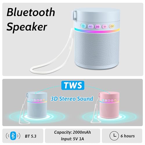 KAKULO Water Bottle with Portable Bluetooth Speaker - Modular Insulated Water Bottles w/Handle, BT5.3, TWS Pairing Speaker and Stainless Steel Cups for Camping Sports Beach (Blue)