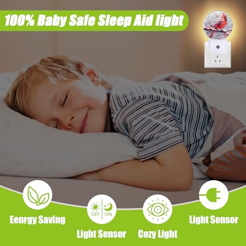 Image of Red Cardinal Bird Night Light,Chrismas Snow Night Lights Plug into Wall for Kitchens Toilets Bedroom Decorative Half Round Nightlight Led Lamp 0.5W Sleep Friendly