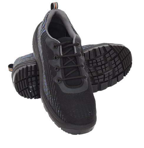 Image of BLACK+DECKER Flyknit Black & Blue Sporty Design Safety Shoes for Men | Lightweight, Antistatic & Antislip | Single Density with Fiber Toe | BXWB0186IN-FN | Size-10