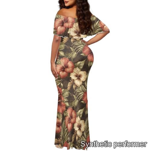 Image of Polynesian Dresses for Women Off Shoulder Maxi Dress Puletasi Samoan Dresses S-7XL