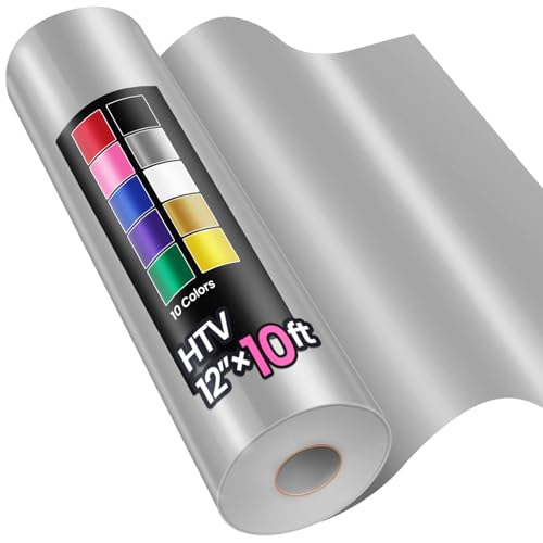 12 x 10ft Heat Transfer Vinyl HTV Rolls Silver Sooez HTV Vinyl for T-Shirt Iron on Vinyl Easy to Cut & Weed for DIY Heat Vinyl Design