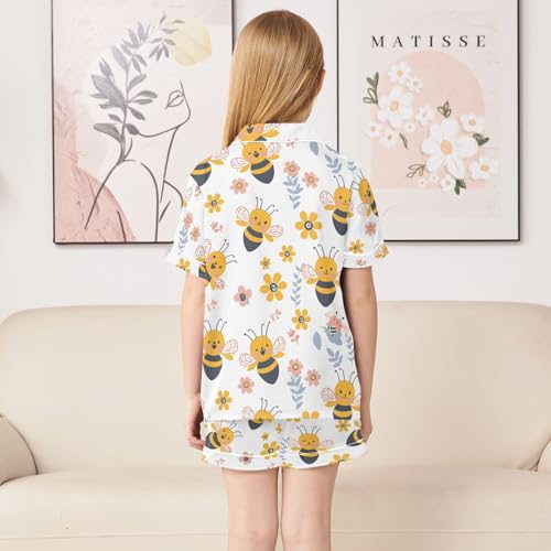 ALAZA Cute Funny Bee Pajamas Satin Pajama Set Short Sleeve Button Down Sleepwear4