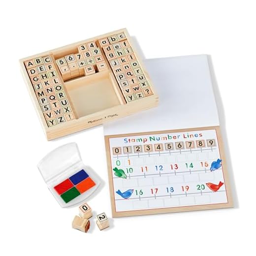 Melissa & Doug Deluxe Letters and Numbers Wooden Stamp Set ABCs 123s With Activity Book, 4-Color Stamp Pad - Arts & Crafts For Kids Ages 4+
