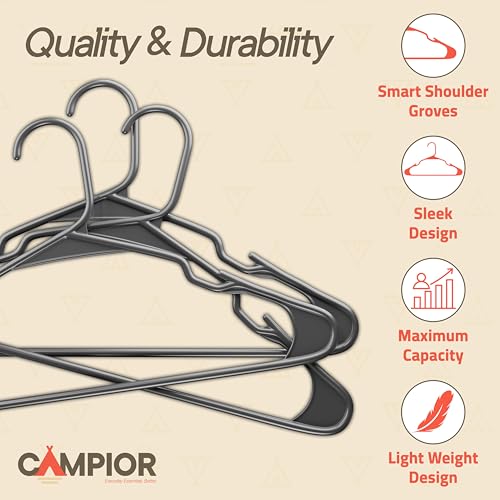 Gray Plastic Hangers 180 Pack– Heavy-Duty Plastic Hangers Slim and Space-Saving, Durable and Lightweight PP with Non-Slip Shoulder Notches for Slip Dresses, Suits, Jackets & Camisoles by Campior - Image 4