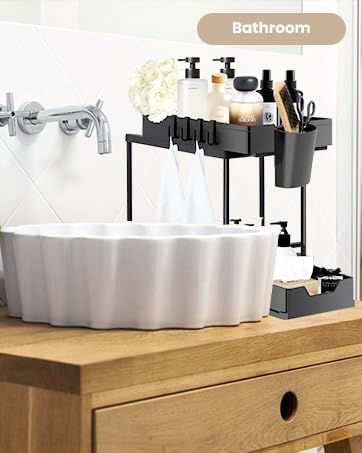 Miniatura 5 de Organizadores para debajo del fregadero y estante deslizante de 2 niveles, 1 organizador deslizante para encimera o debajo del fregadero con 4 tubos