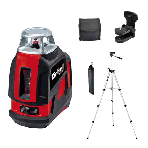 Einhell 2270110 Nivel Laser Cruzado Vertical Te-Ll Horizontal De 360 Grados Rango De Trabajo 20 M, Rojo + 2270115 Tripode, Gris
