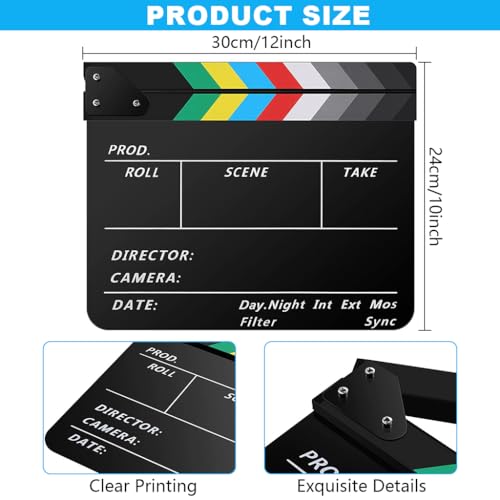 Image of ZIBUYU Movie Clap Board Stage Prop Acrylic Studio Camera Photography Director Film Clapper Board Clapboard Size - 10''x12(Black)