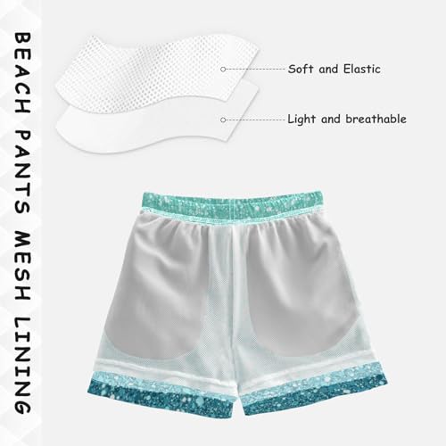 Pigsaly Boys Swim Trunks Light Green Sky Blue Gradient Flashing Glitter Boys Board Shorts Swimsuit Swimwear Bathing Suit XS4