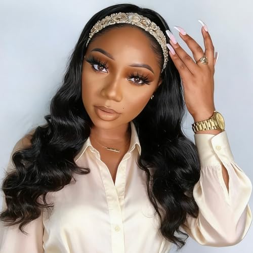 XSY Body Wave Headband Wig, Brazilian Virgin Human Hair, 150% Density, 16 Inch, Medium Cap Size, 1 Count, Female, Adult