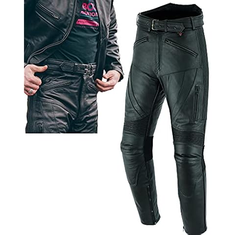 Texpeed Men's Leather Motorcycle Trousers with CE Armour Cover