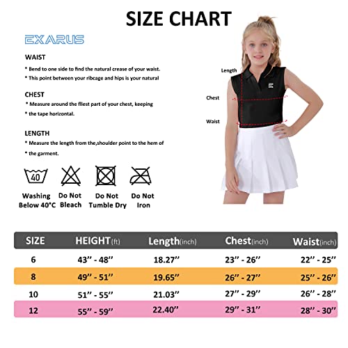 Exarus Girls' Sleeveless Golf Tennis Polo Shirts Kids V-Neck Athletic Workout Tank Tops Upf 50+ Moisture Wicking Quick Dry Black 10 Years #TOP6