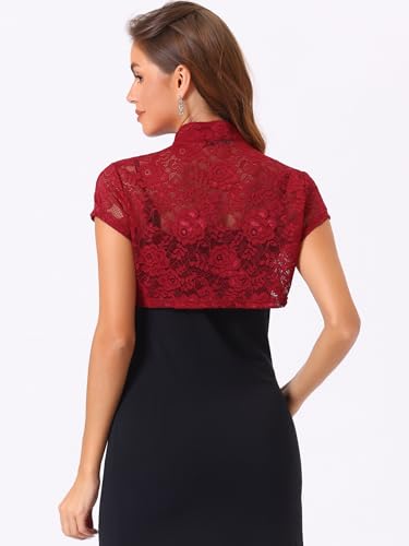 Image of Allegra K Women's Lace Cardigan Stand Collar Short Elegant Shrug Open Front Cropped Bolero Cardigan