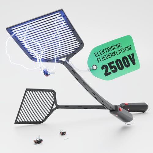 greate elektrische Fliegenklatsche extra stark inkl. Batterien | 2er Pack Insekten Schläger elektrisch gegen Mücken, Schnaken, Mosquito & mehr - Fliegenfänger - Electric Fly swatte