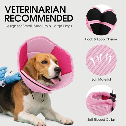 Image of Dog Cone - Soft Cone for Dogs to Stop Licking, Pet E-Collar Alternative After Surgery, Adjustable Pet Recovery Collar for Wound Healing, Pink Large