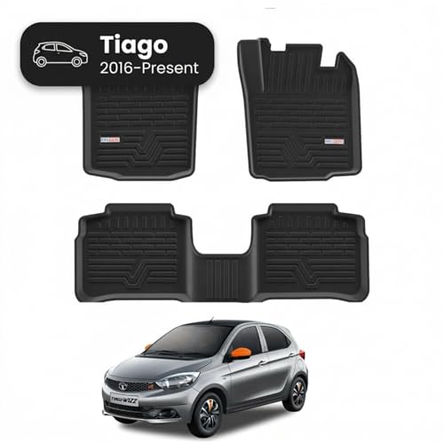 Image of 3D TPE Car Floor Mat for Tiago (2016 Onwards) Custom Fit, Heavy Duty & Anti-Slip Floor Tiago Mat | Easy to Clean, All Weather Resistant, Waterproof & Dustproof Car Foot Mat