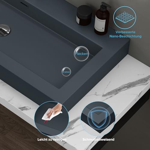 doporro Waschbecken 100x48x10cm Aufsatzwaschbecken matt Anthrazit aus Mineralguss Gussmarmor Waschtisch Colossum18