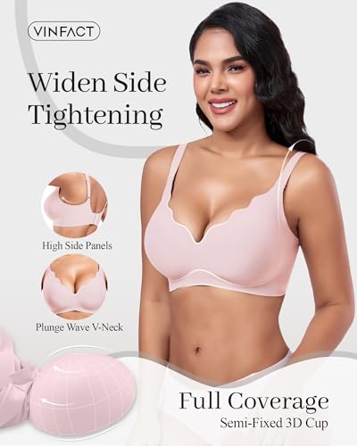 Image of Vinfact Plunge Jelly Bras for Women No Underwire Wireless Lift Full Coverage T Shirt Everyday Sleep Bra
