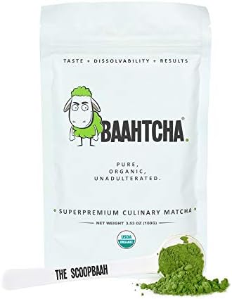 Baahtcha - USDA Organic Matcha Green Tea Powder - Premium Culinary Grade Natural Caffeine Energy Booster, Antioxidant, Weight Loss - Gluten Free, Vegan - 100g