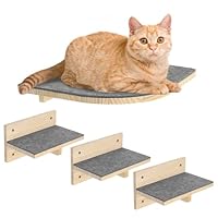 Pawtasy Kletterwand Katzen Katzentreppe Wand 4er-Set Katzen Kletterwand Set Stabiler Katzenwand Naturholz Katzenleiter Katzenwandparkour tragfähig bis 35 kg
